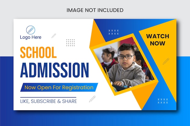Admisión a la escuela para niños Diseño de diseño de miniaturas de YouTube Miniatura de video y diseño de banner web