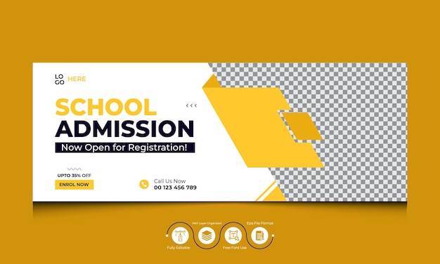 Admisión a la escuela plantilla de portada de Facebook ampliador de redes sociales diseño de pancartas coloridas