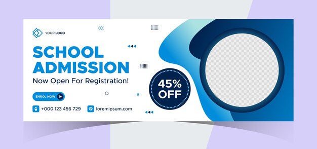 Admisión a la escuela portada de fotos de redes sociales y banner web Niños De vuelta a la escuela en línea E post de aprendizaje