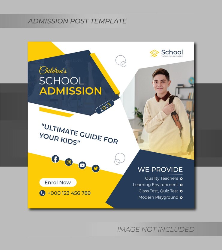 Admisión a la escuela publicación en redes sociales y plantilla de diseño de banner web 2023