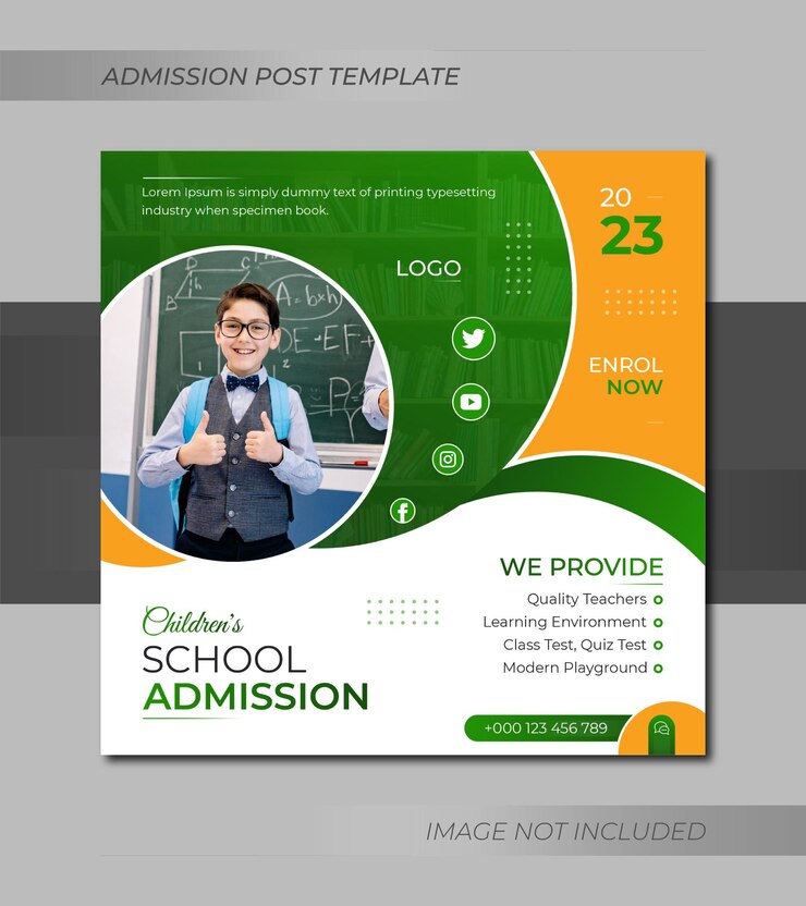 Admisión a la escuela publicación en redes sociales y plantilla de diseño de banner web 2023