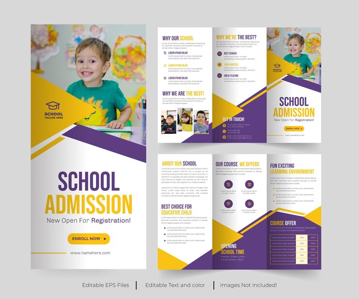 Vector admisión a la escuela tríptico de admisión o collage diseño de tríptico de admisión