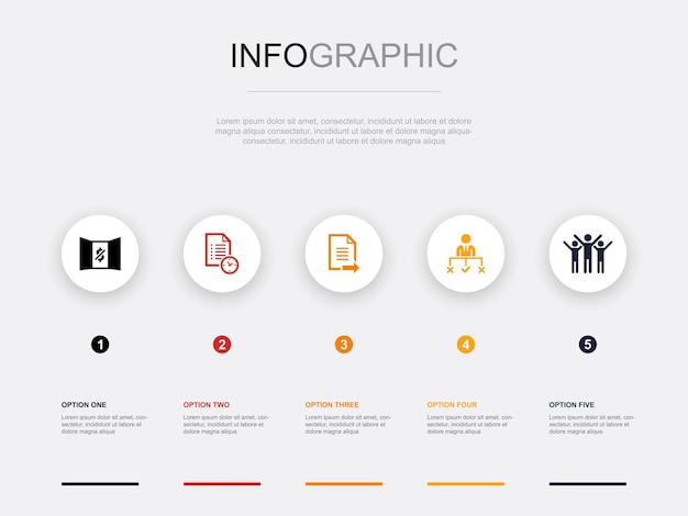 Admisión gratuita lista de espera aplicación decisión iconos de éxito plantilla de diseño de diseño de diseño infográfico concepto de presentación creativa con 5 pasos