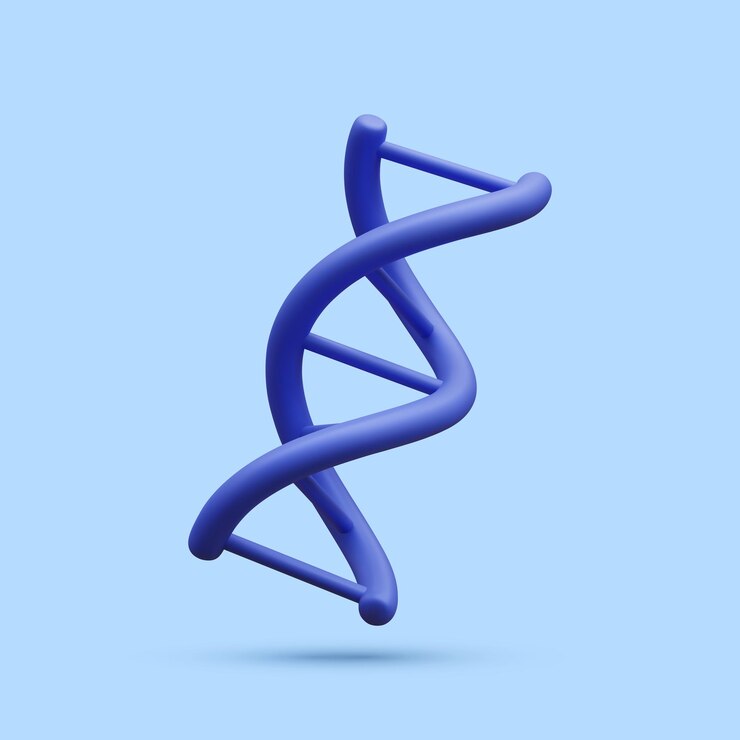Vector adn genético espiral médico realista 3d aislado en fondo azul banner para química molecular física ciencia bioquímica en estilo de dibujos animados ilustración vectorial