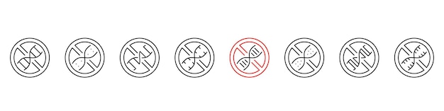 ADN sin icono de signo establecido sin gmo iconos de línea delgada trazo editable