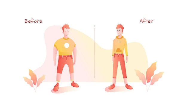 Adolescente antes y después del carácter aislado de la comparación de la pérdida de peso Superar la obesidad