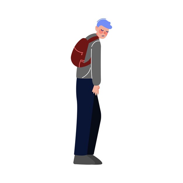 Adolescente deprimido con mochila Problemas de la pubertad adolescente Ilustración vectorial conceptual