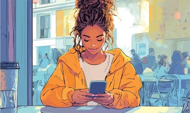 Una adolescente disfrutando de un momento en un café