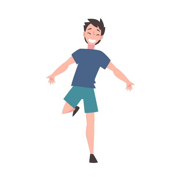 Adolescente feliz corriendo con los brazos extendidos sonriendo chico positivo Ilustración vectorial de carácter
