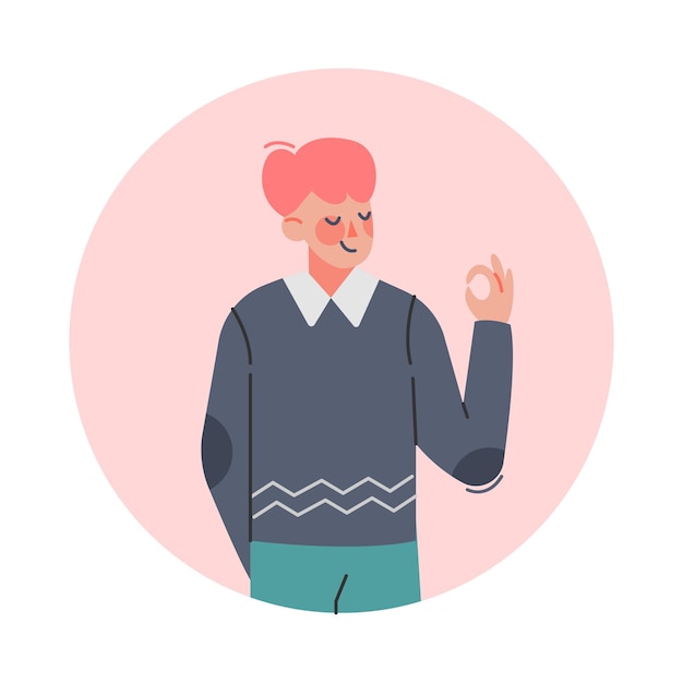 Adolescente haciendo un gesto de mano correcto Adolescente expresando emociones positivas Concepto de comunicación no verbal Ilustración vectorial de dibujos animados