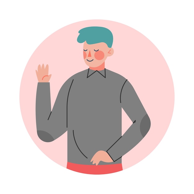 Adolescente haciendo el gesto de la palma de la mano Adolescente expresando emociones positivas Concepto de comunicación no verbal Ilustración vectorial de dibujos animados