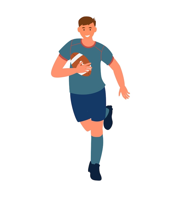 Vector adolescente jugando rugby vector ilustración joven corriendo con pelota de rugby