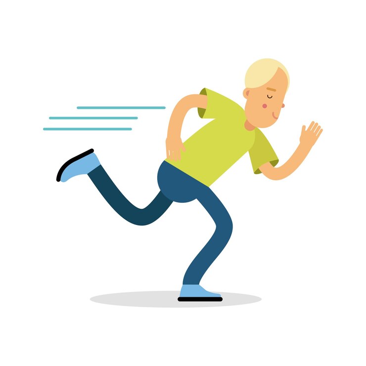 Vector adolescente niño activo corriendo personaje de dibujos animados, vector de actividades físicas para niños ilustración aislada sobre fondo blanco