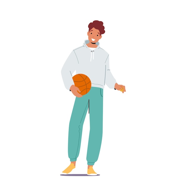 Adolescente con pelota de baloncesto Joven Entrenamiento deportivo Personaje masculino feliz haciendo ejercicio Estilo de vida saludable