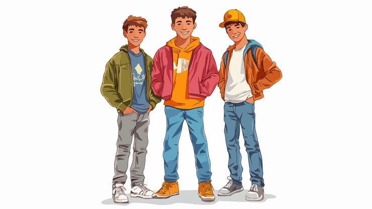 Vector adolescentes alegres con tecnología de realidad aumentada sonriendo juntos
