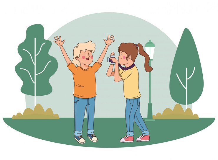 Vector adolescentes amigos sonriendo y divirtiéndose dibujos animados