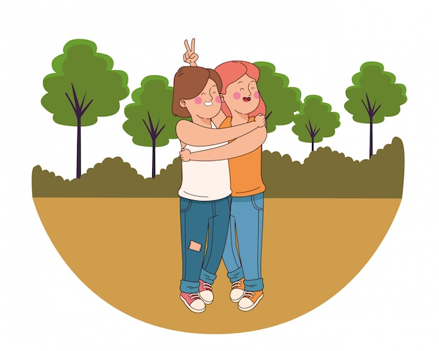 Adolescentes amigos sonriendo y divirtiéndose dibujos animados