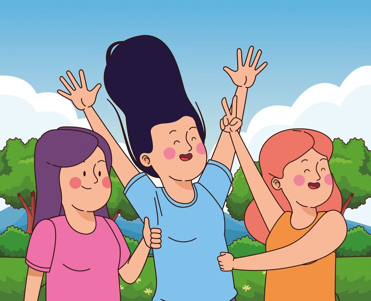 Vector adolescentes amigos sonriendo y divirtiéndose
