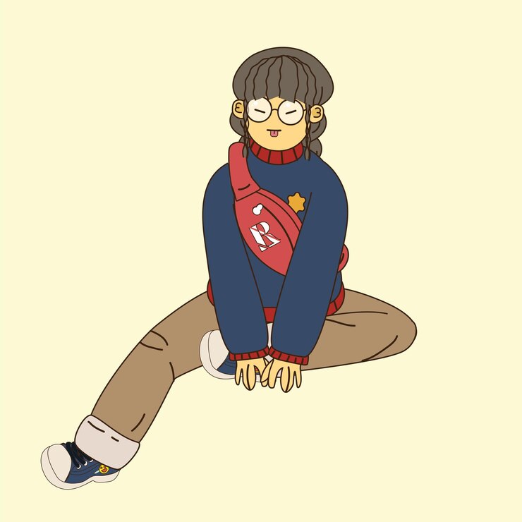 Vector las adolescentes con gafas y dos trenzas se relajan