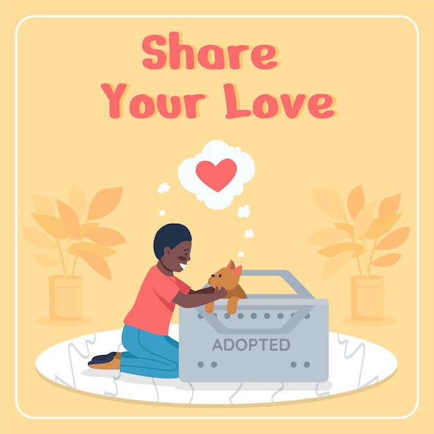 Vector adopción de perros maqueta de publicación en redes sociales