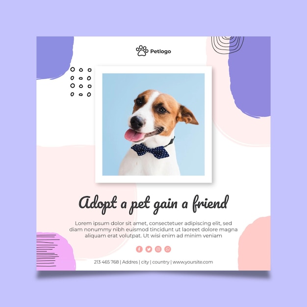 Vector adopta un cuadrado de flyer para mascotas