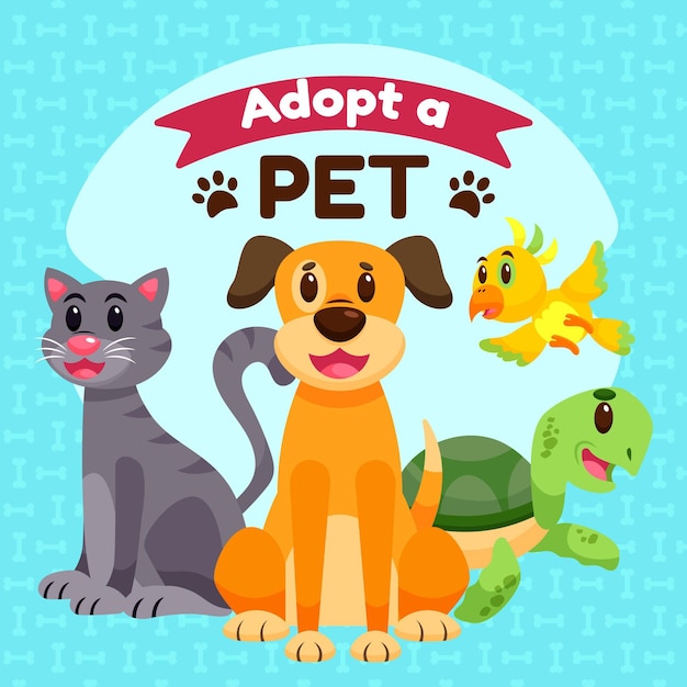 Vector adopta una mascota con tortuga y perro