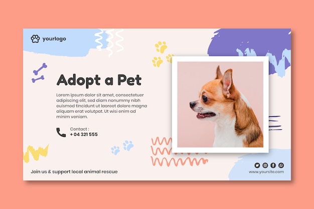 Adopta una plantilla de banner para mascotas con foto