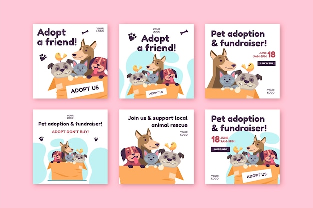 Adoptar una mascota de plantilla de publicación de instagram de refugio