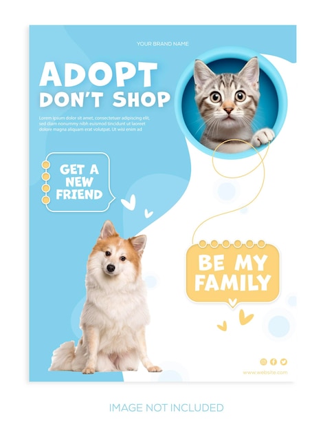 Vector adoptar una plantilla de póster de mascotas