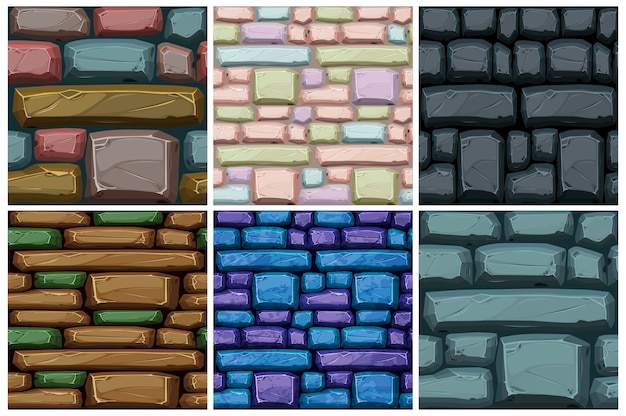 Adoquines de textura fluida, patrón de caminos multicolores para fondo de pantalla. la ilustración del vector fijó el fondo de piedra para la interfaz de usuario del juego.