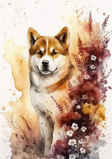 Vector adorable akita inu acuarela arte vectorial