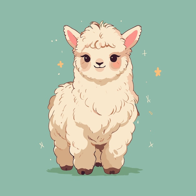 Adorable arte de alpaca con pelaje esponjoso y ojos grandes