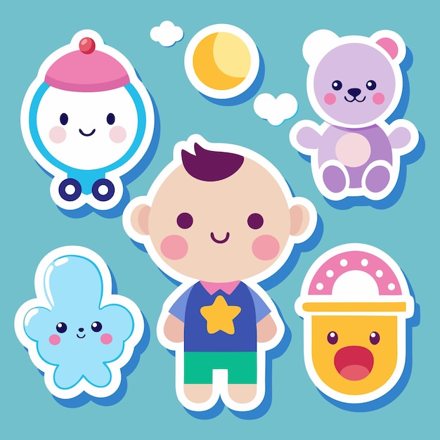 Adorable Baby and Toys Sticker Collection