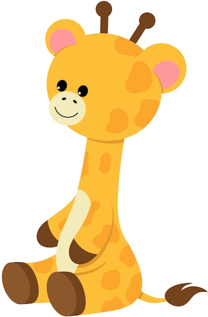 El adorable bebé jirafa se sienta felizmente