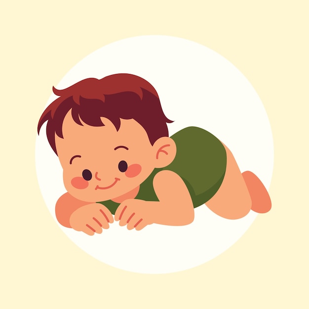 Adorable bebé que se arrastra por el suelo Ilustración de un bebé feliz con una camiseta verde