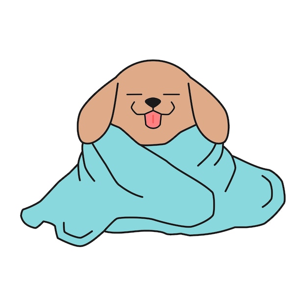 Adorable cachorro dormido envuelto en una manta Ilustración