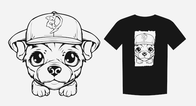 Vector adorable caricatura monocroma de un lindo cachorro con ojos grandes perfecto para impresiones de camisetas y logotipos ilustración vectorial expresiva y entrañable