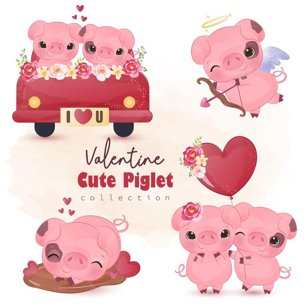 Adorable cerdito para decoración temática de san valentín.