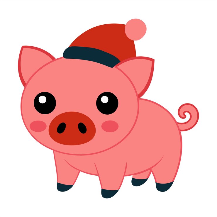 Adorable cerdo de Navidad con ilustración vectorial del sombrero de Papá Noel