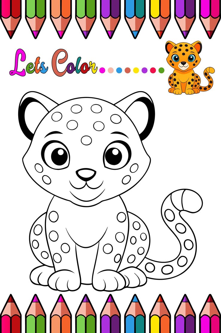 Adorable Cheetah Página para colorear para niños Divertida e imprimible Contorno de animales de dibujos animados para arte creativo