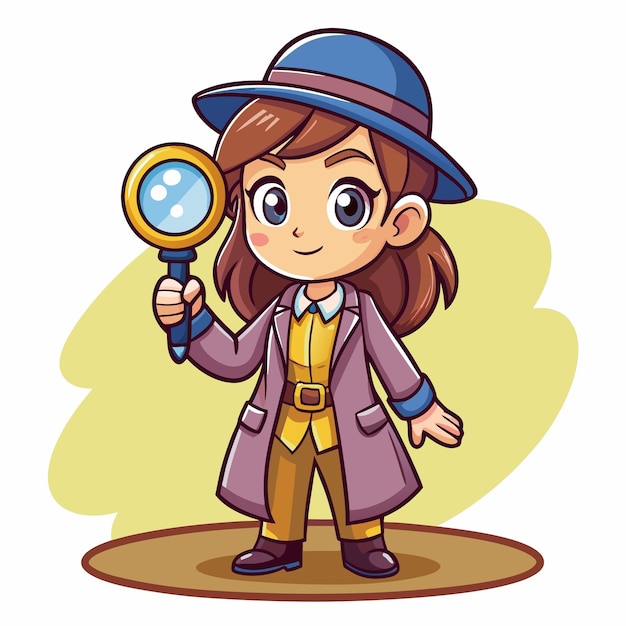 La adorable chica con lupa como el detective Vector de dibujos animados