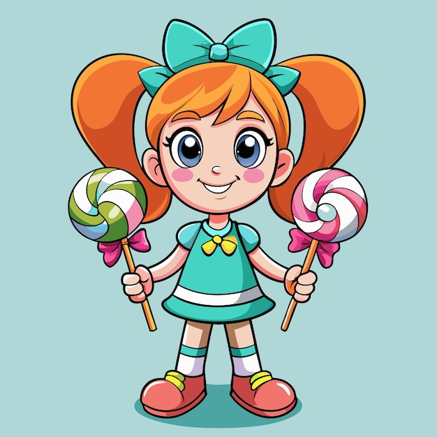 Adorable chica con temas de caramelos con piruletas Vector de dibujos animados