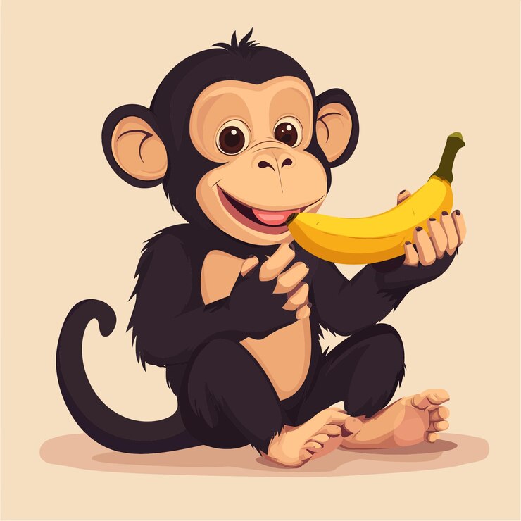 Vector adorable chimpancé disfrutando de una ilustración vectorial de plátano
