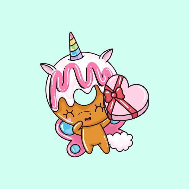 Vector adorable clip art donut unicornio ilustración vectorial de un animal kawaii para colorear páginas