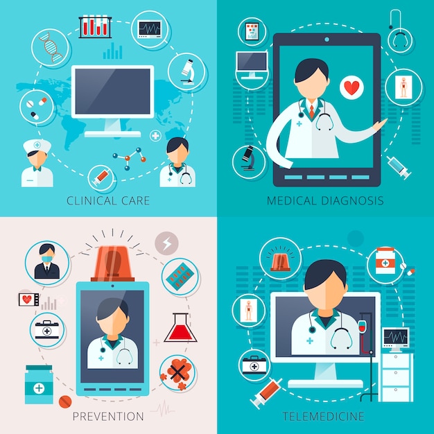 Adorable colección de concepto de telemedicina en estilo plano
