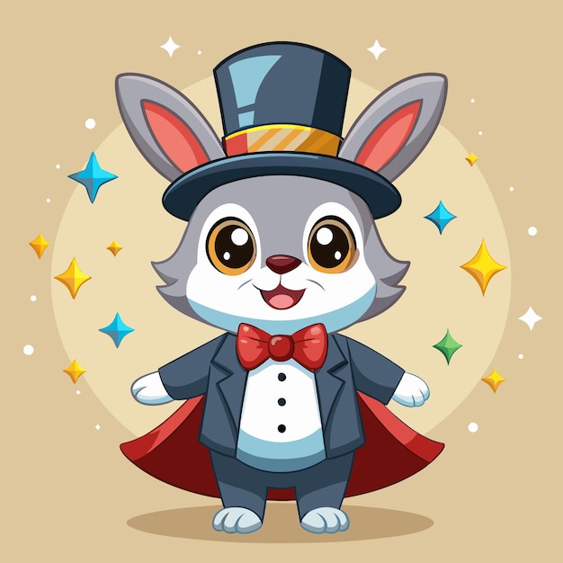 Adorable conejo en sombrero mágico dibujos animados gráficos vectoriales