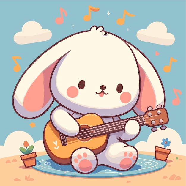 Adorable conejo toca la guitarra vector