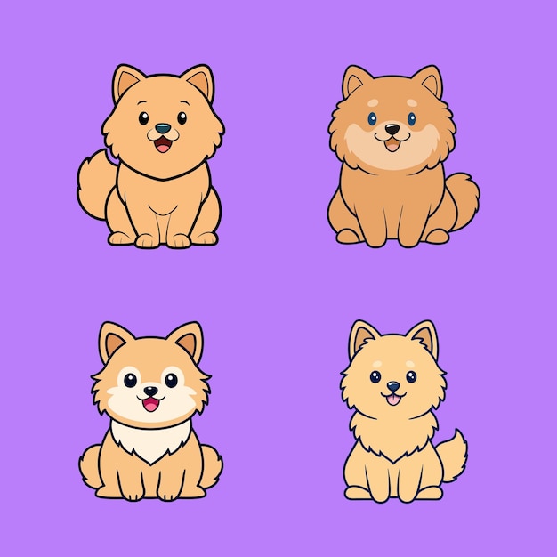 Adorable conjunto de perros Eurasier sentados Clipart ilustraciones vectoriales