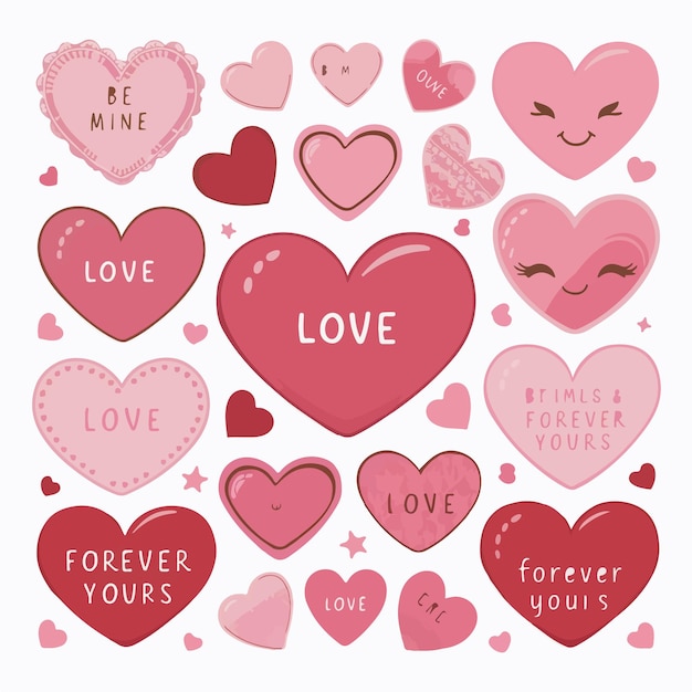 adorable corazón y mensaje pegatinas conjunto ilustración