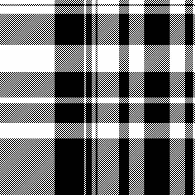 Adorable fondo vectorial de chequeo de fibra de patrón de cuadros textil Estructura de tela de tartan textura sin costuras en colores blanco y negro